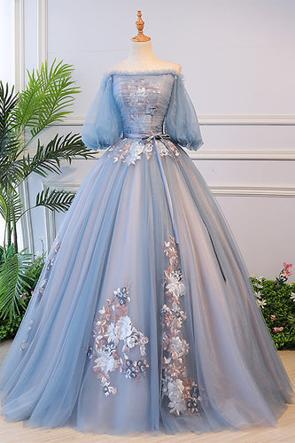 Grey Blue Off the Shoulder Quinceanera Dresses with Appliques