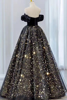 Load image into Gallery viewer, Black Strapless Sparkly Quinceanera Dresses with Removable Sleeves