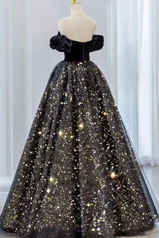 Black Strapless Sparkly Quinceanera Dresses with Removable Sleeves