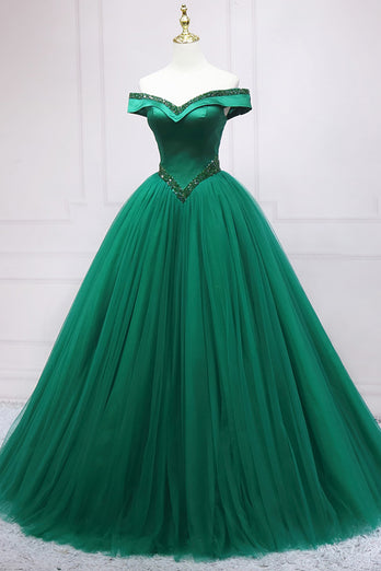 Green Off the Shoulder Quinceanera Dress with Beading
