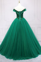 Load image into Gallery viewer, Green Off the Shoulder Quinceanera Dress with Beading