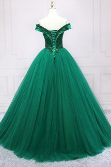 Green Off the Shoulder Quinceanera Dress with Beading