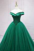 Load image into Gallery viewer, Green Off the Shoulder Quinceanera Dress with Beading
