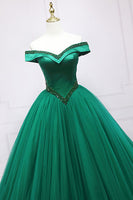 Load image into Gallery viewer, Green Off the Shoulder Quinceanera Dress with Beading