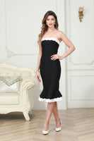 Load image into Gallery viewer, Strapless Mermaid Midi Black Graduation Dress