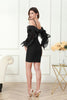 Load image into Gallery viewer, Off the Shoulder Black Mini Graduation Dress with Long Sleeves
