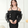 Load image into Gallery viewer, Off the Shoulder Black Mini Graduation Dress with Long Sleeves