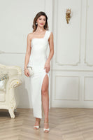 Load image into Gallery viewer, White One Shoulder Maxi Graduation Dress with Slit