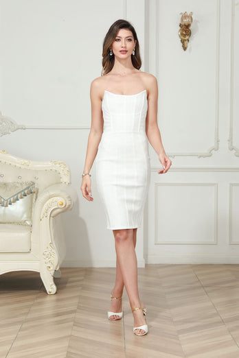 White Bodycon Strapless Midi Corset Graduation Dress