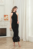 Load image into Gallery viewer, Black Halter Midi Graduation Dress with Ruffles
