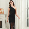 Load image into Gallery viewer, Black Bodycon One Shoulder Long Formal Dress with Tassel
