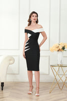 Load image into Gallery viewer, Black Off the Shoulder Midi Graduation Dress with Hollow-out