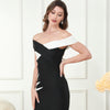 Load image into Gallery viewer, Black Off the Shoulder Midi Graduation Dress with Hollow-out
