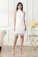 Load image into Gallery viewer, White Halter Bodycon Graduation Dress with Tassel