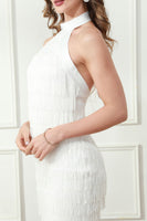 Load image into Gallery viewer, White Halter Bodycon Graduation Dress with Tassel