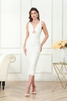 Load image into Gallery viewer, White Bodycon Midi Graduation Dress with Ruffles