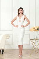 Load image into Gallery viewer, White Bodycon Midi Graduation Dress with Ruffles