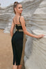 Load image into Gallery viewer, Black and Golden Bodycon Spaghetti Straps Midi Party Dress