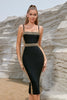 Load image into Gallery viewer, Black and Golden Bodycon Spaghetti Straps Midi Party Dress