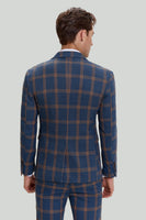 Load image into Gallery viewer, Grey Blue Men&#39;s 3 Piece Plaid Notched Lapel Prom Suits