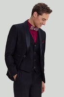 Load image into Gallery viewer, Black Men&#39;s 3 Piece Slim Fit Shawl Lapel Suit