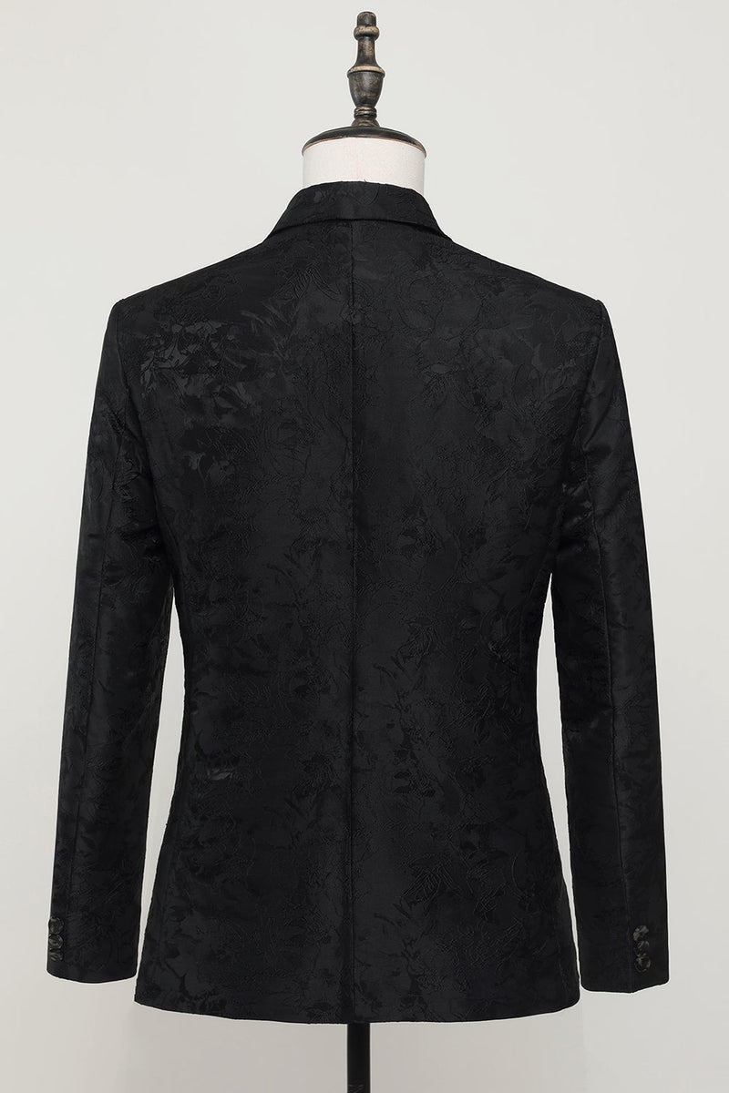 Load image into Gallery viewer, Black Jacquard Satin Notched Lapel Men&#39;s Blazer