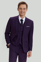 Load image into Gallery viewer, Purple Notched Lapel 3 Piece One Button Men&#39;s Suits