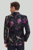 Load image into Gallery viewer, Black Jacquard Satin Notched Lapel Prom Blazer