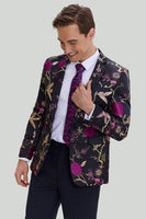 Load image into Gallery viewer, Black Jacquard Satin Notched Lapel Prom Blazer