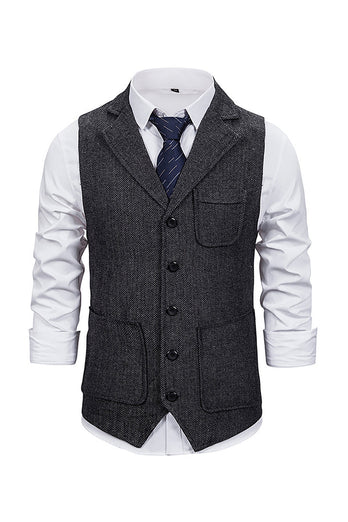 Brown Tweed Single Breasted Notched Lapel Men's Suit Vest