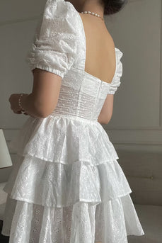 Layered White Graduation Dress with Lace
