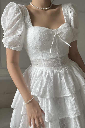 Layered White Graduation Dress with Lace