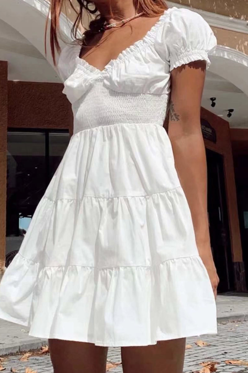 Load image into Gallery viewer, V-Neck Short Sleeves Mini White Graduation Dress