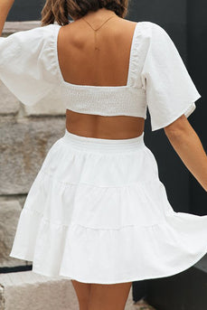A Line White Graduation Dress with Hollow-out