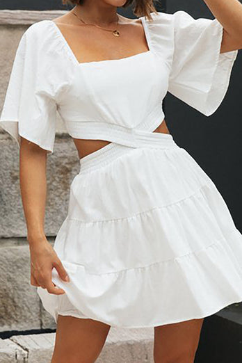 A Line White Graduation Dress with Hollow-out