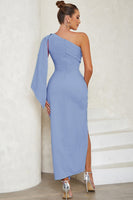 Load image into Gallery viewer, Blue One Shoulder Bodycon Long Formal Dress