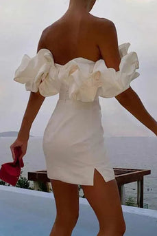 Elegant Bodycon Off the Shoulder Mini White Graduation Dress