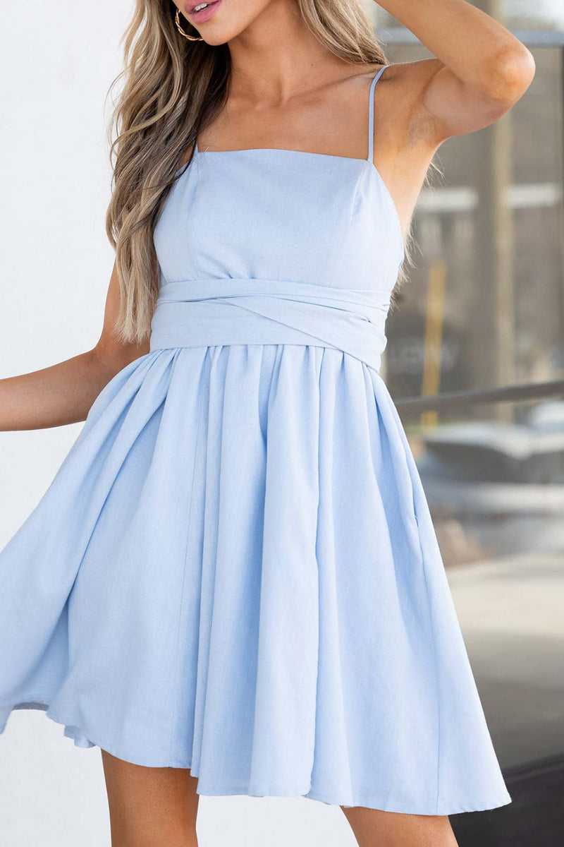 Load image into Gallery viewer, Simple A-Line Spaghetti Straps Light Blue Graduation Dress with Bowknot