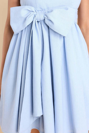 Simple A-Line Spaghetti Straps Light Blue Graduation Dress with Bowknot