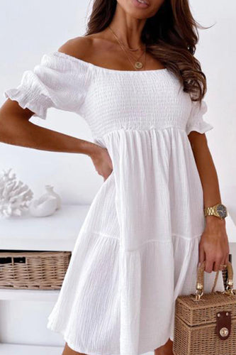 A-Line Off the Shoulder Little White Graduation Dress