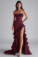 Load image into Gallery viewer, Black Mermaid Strapless Ruffled Formal Dress With Slit