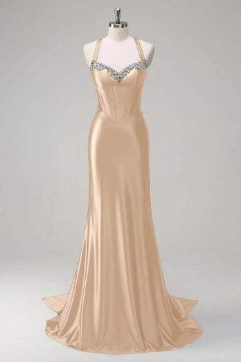 Dark Green Sparkly Beaded Corset Mermaid Spaghetti Straps Prom Dress