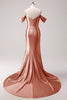 Load image into Gallery viewer, Golden Mermaid Cold Shoulder Sequined Ruched Long Prom Dress