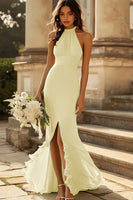 Load image into Gallery viewer, Halter Dusty Sage Mermaid Ruffles Chiffon Bridesmaid Dress