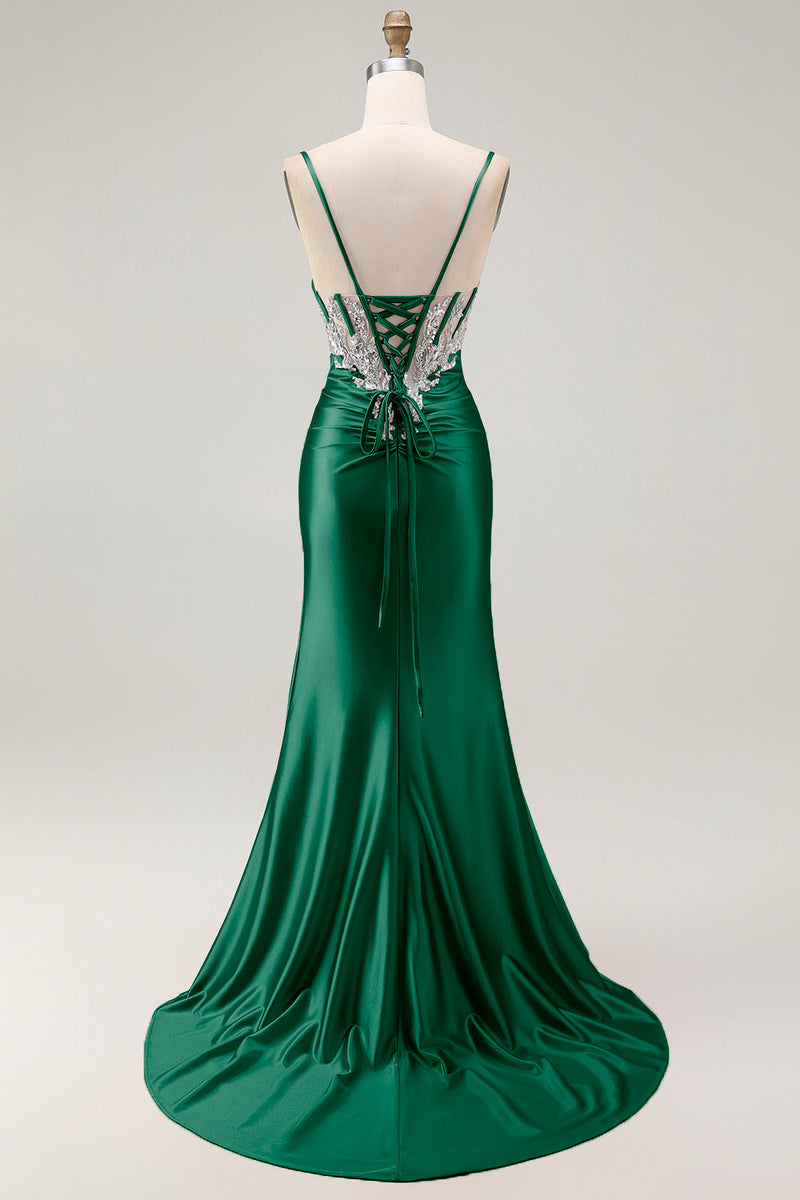 Load image into Gallery viewer, Grey Pink Spaghetti Straps Mermaid Long Prom Dress with Beading