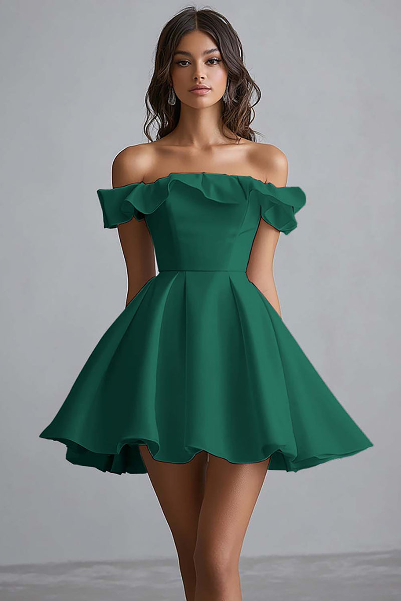 Load image into Gallery viewer, A Line Off The Shoulder Mini White Graduation Dress
