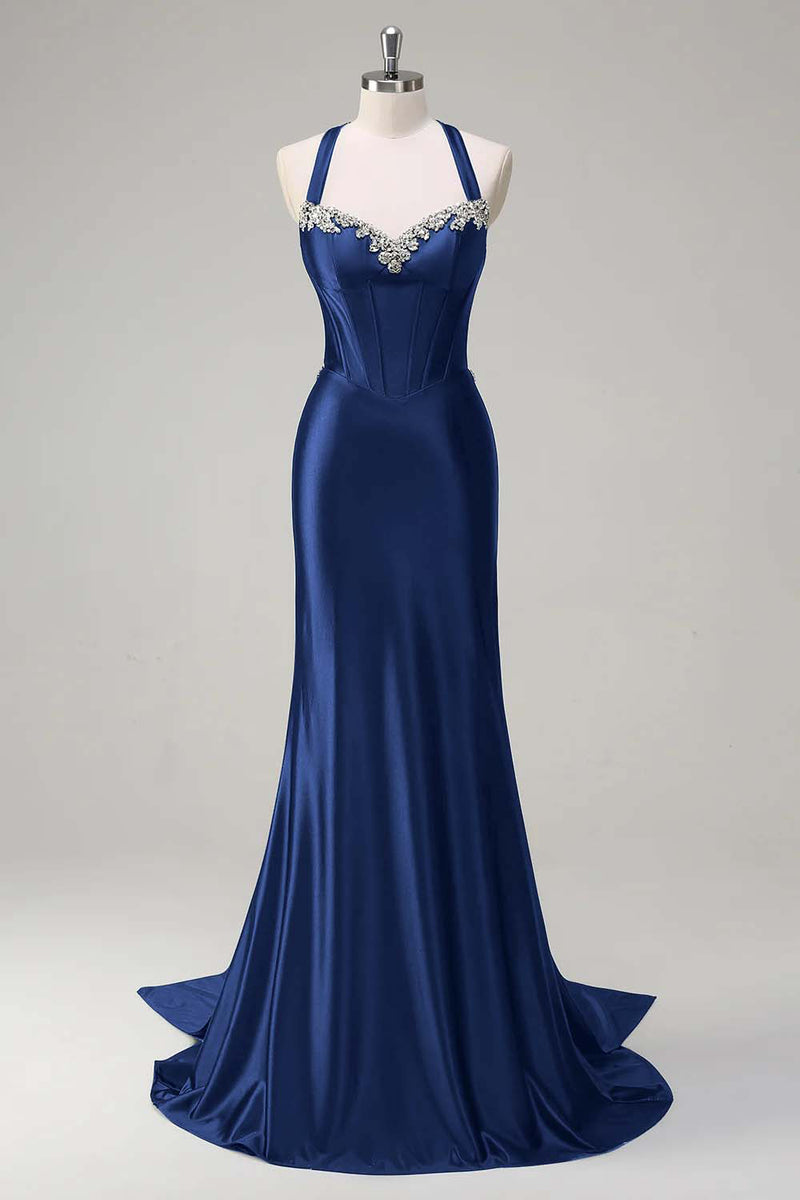 Load image into Gallery viewer, Dark Green Sparkly Beaded Corset Mermaid Spaghetti Straps Prom Dress