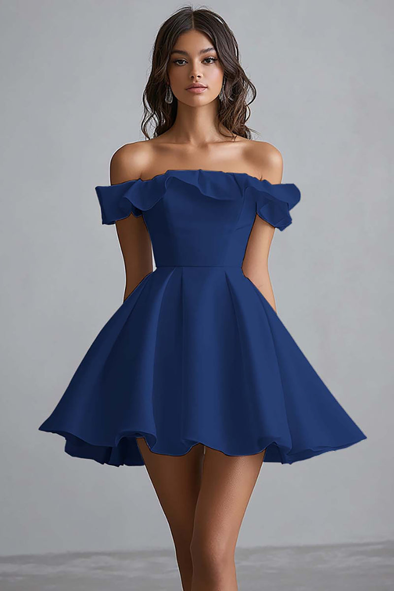 Load image into Gallery viewer, A Line Off The Shoulder Mini White Graduation Dress
