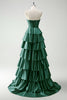 Load image into Gallery viewer, Green Sweetheart Princess Tiered Long Corset Prom Dress