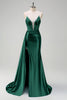 Load image into Gallery viewer, Navy Mermaid V Neck Corset Beaded Prom Dress with Slit